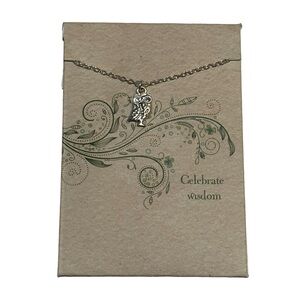 Lucky Feather Celebrate Wisdom Sterling Silver Plate Owl Charm Pendant Necklace
